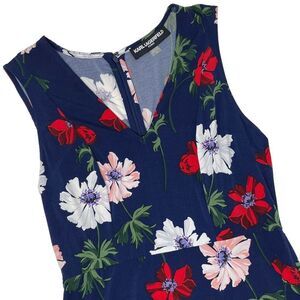 Karl Lagerfeld Paris Navy Floral Fit‎ and Flare Sleeveless Dress Women's Size 8